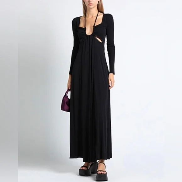 Proenza Schouler Halter Neck Cutout Matte Jersey Maxi Dress Black Size 10 NWT